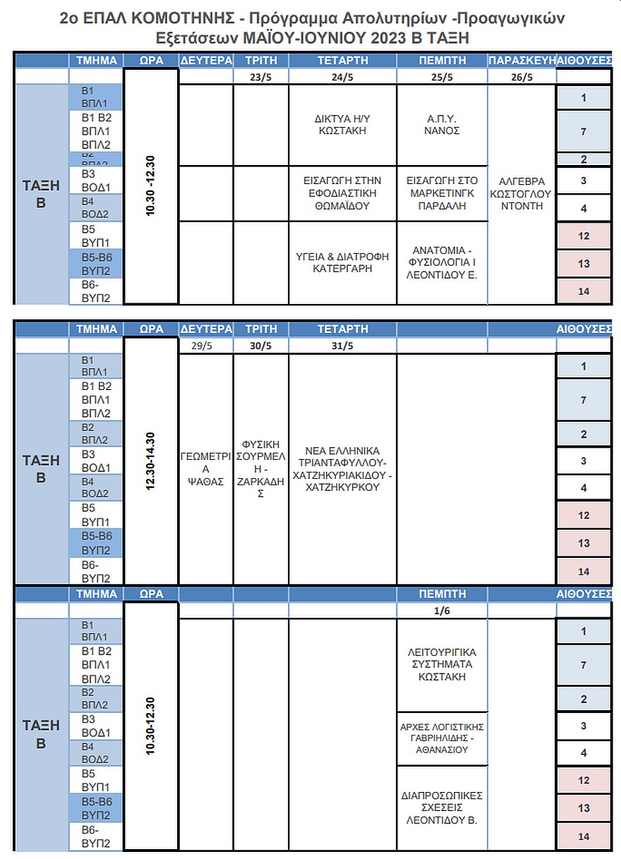 Πρόγραμμα Β' Τάξη